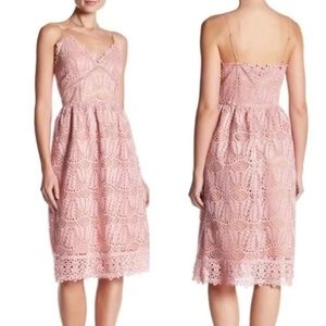 Beautiful Current Air Anthropologie blush pink lace midi dress size S